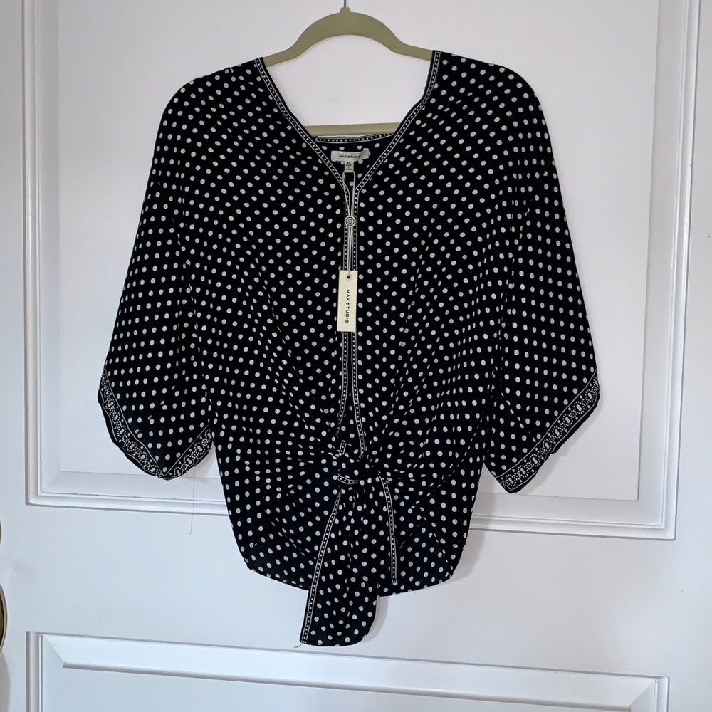 HP✨NWT Max Studio Kimono Sleeve Tie Front Blouse - Picture 2 of 6